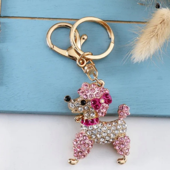 Rhinestone Poodle Puppy Bag Charm/Keychain - Picture 9 of 10